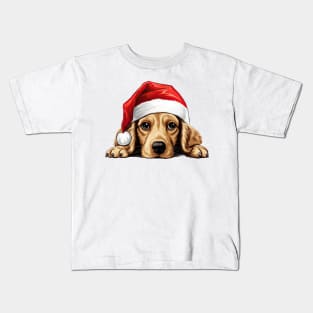 Christmas Peeking Cocker Spaniel Dog Kids T-Shirt